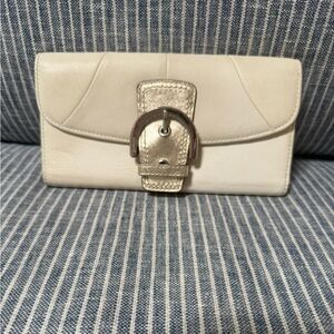 Coach SoHo SV/White/Gold Metallic Wallet with Silver Buckle